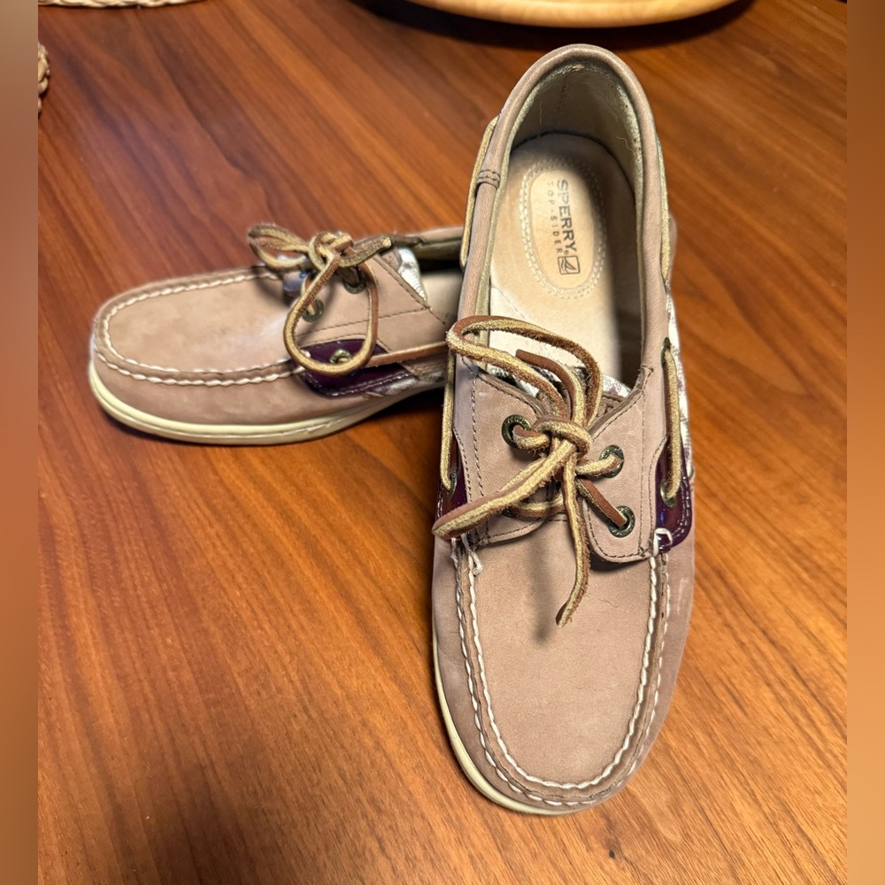 Sperry Top-Sider Bluefish 2 eye Tan & Burgundy  leather Boat Shoes 7.5